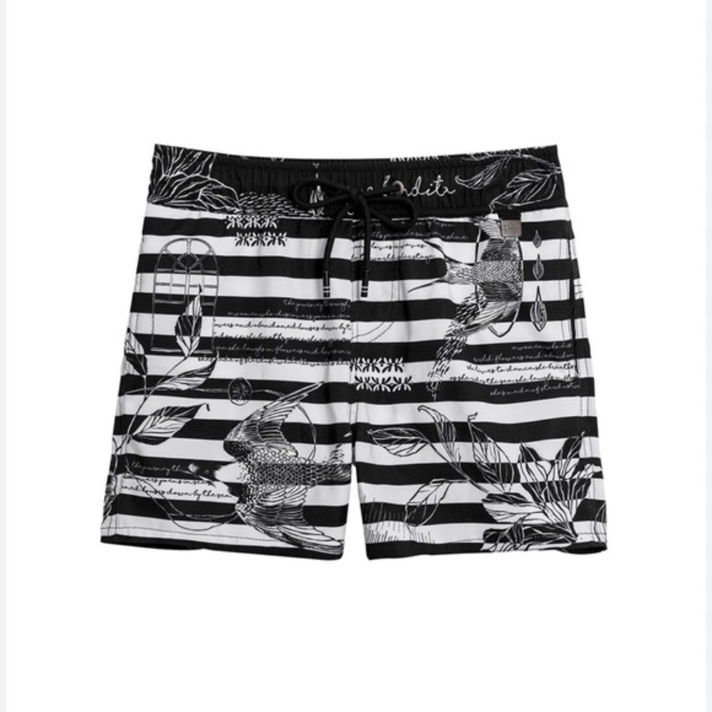 Agua Bendita kids Black and White Striped Swim Shorts